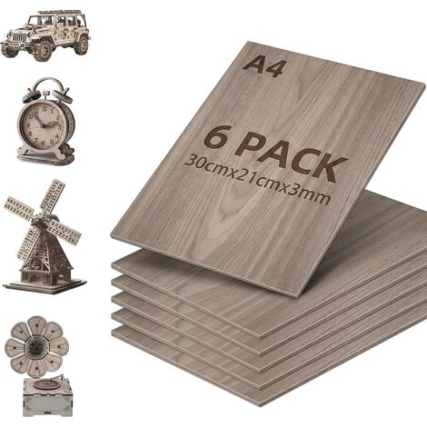 6 Pièces A4 Contreplaqué 3mm, 30 x 21cm, Planche Bois Brut Noyer, Planche de Bois pour Découpe Laser, Modélisme Artisanat, Projet de Bricolage, Pyrogravure, Gravure (1/5)