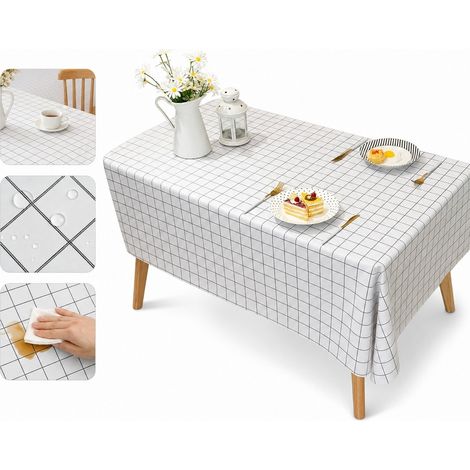 1 Pièce à Carreaux Blancs Rectangle Nappe de Table en PVC Imperméable Essuyable 90 x 140 cm 0,33 kg Salle à Manger Cuisine (1/5)