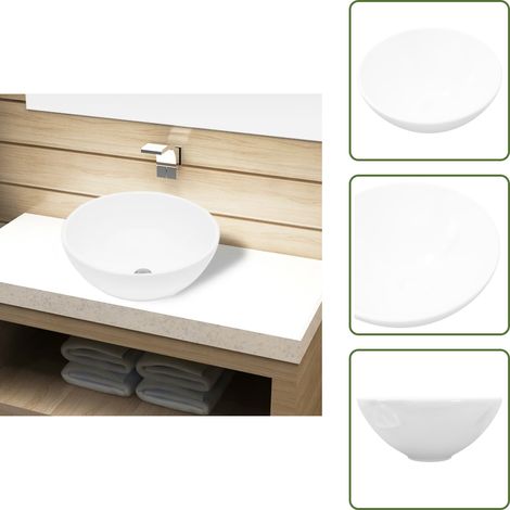 Waschbecken Keramik Weiß Rund - Waschbecken - Keramikwaschbecken - Rundes Waschbecken - Weißes Waschbecken - Aufsatzwaschbecken (1/5)