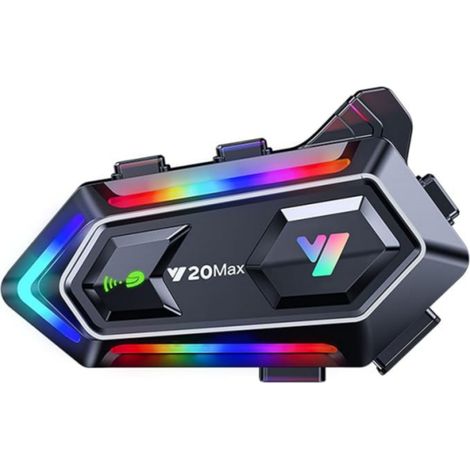 HK&Hanker Y20MAX Écouteurs Bluetooth pour casque moto, effets lumineux RGB multicolores, Bluetooth 5.3, réduction intelligente du bruit, son haute fidélité, étanchéité IPX6 (1/5)