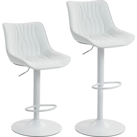 Lot de 2 tabourets de bar blancs, chaises de bar à hauteur réglable 92-110 cm, structure acier avec dossier et repose-pieds (1/5)
