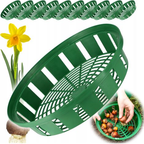 KADAX 10er-Set Blumenzwiebelkörbe aus Kunststoff - 2 Formen - Rund - 30 cm (1/5)