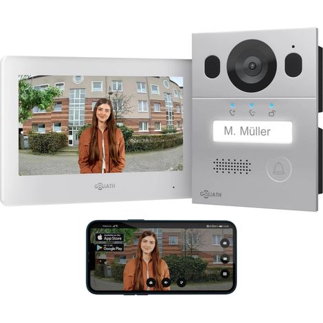 GOLIATH Basic 2-Draht BUS Türsprechanlage  FullHD  App  150°  1 Fam  Silber/Weiß  Unterputz