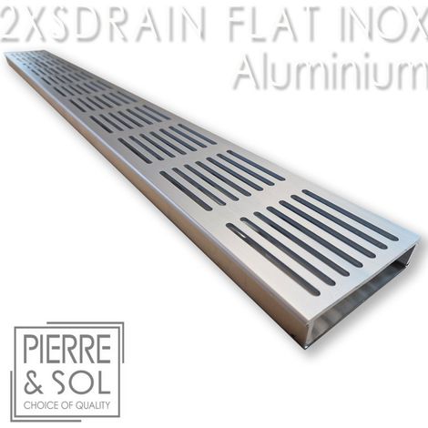 Caniveau de douche inox 100 cm – Largeur 10,5 cm – Hauteur 2 cm – Grille aluminium – Drainage discret pour terrasses (1/2)