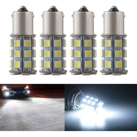 4x LED Extérieures Ampoules 1156 pour Avant et Arrière Clignotant Feux de Jour Lumière de Stationnement 8000K 5050 27SMD 12V Blanc (1/5)