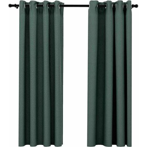 Rideaux occultants en lin, à œillets, ensemble de deux pièces, verts, 140 x 175 cm (1/5)