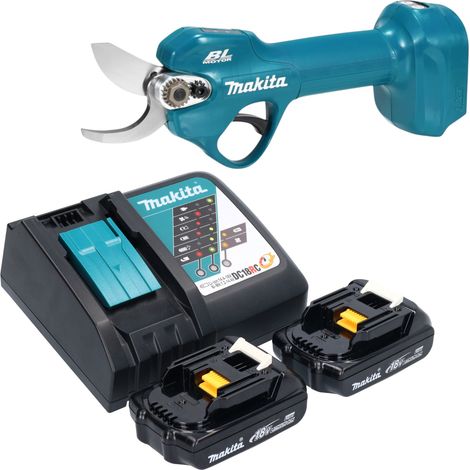 Tijeras para podar a batería Makita DUP 181 RY 18 V 30 mm sin escobillas + 2 baterías de 1,5 Ah + cargador (1/5)