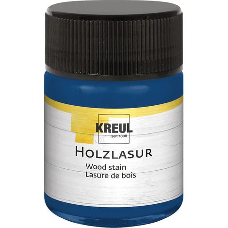 Lasure acrylique pour bois aux couleurs intenses, pot de 50 ml en bleu outremer, pour bois naturel non traité et papiers naturels absorbants, fluide - peinture liquide à base d'eau (1/3)