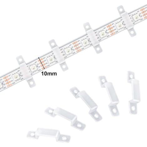 Collier de fixation pour ruban LED - Support de montage - Fixation sans vis - Largeur : 10 mm - Transparent (1/2)