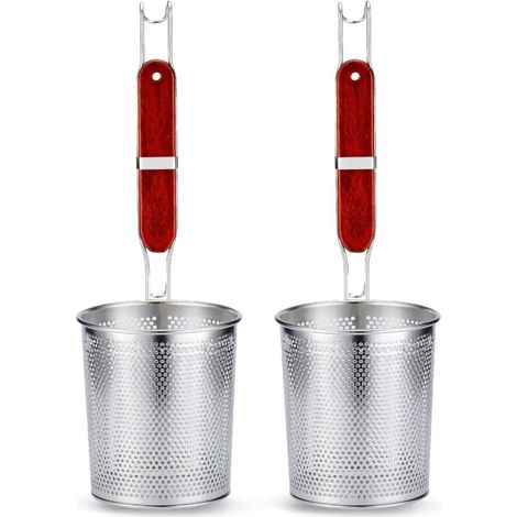 Juego de 2 coladores de pasta microperforados de acero inoxidable con mango, para raviolis y fideos, cesta para pasta (diámetro 12 cm)