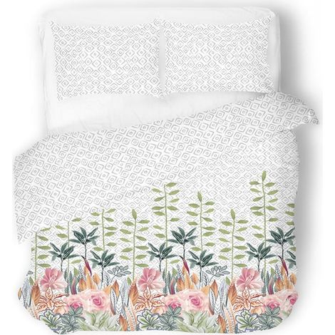 Satin-Bettwäsche 220x200 exklusiv 50 Blumen mit grauem Muster (1/2)
