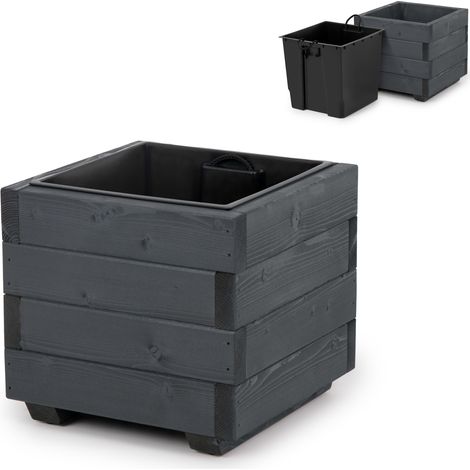 Vaso da fiori in legno con inserto removibile, fioriera impregnata per balcone, giardino o terrazzo, 33 x 33 x 32 cm - colore antracite (1/5)