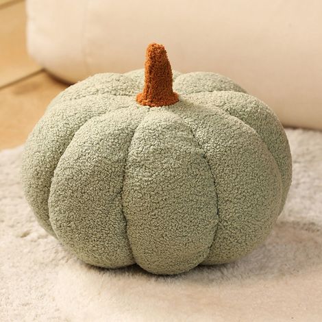 Coussin Citrouille Vert Sauge 28 cm, Coussin Décoratif d'Automne pour Halloween en Velours Teddy, Déco Esthétique pour Canapé et Maison (1/5)