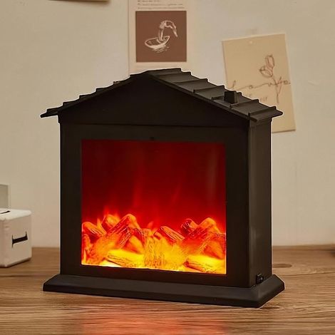 Kleine gemütliche Kaminlaterne, traditionelle, realistische Holzbrenner-Flammeneffektleuchte, LED-Tischlampe im Holzkohle-Stil für den Innen- und Außenbereich