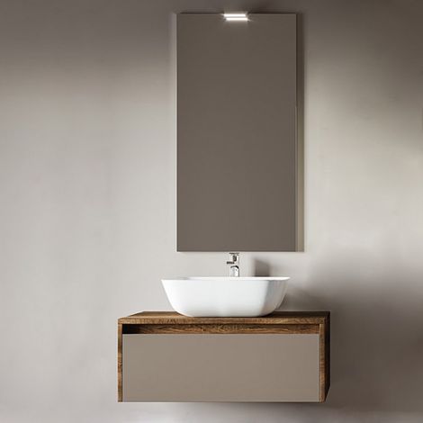 Mobile sospeso bagno 82 cm tabacco con lavabo e specchio - LUNA3 (1/3)