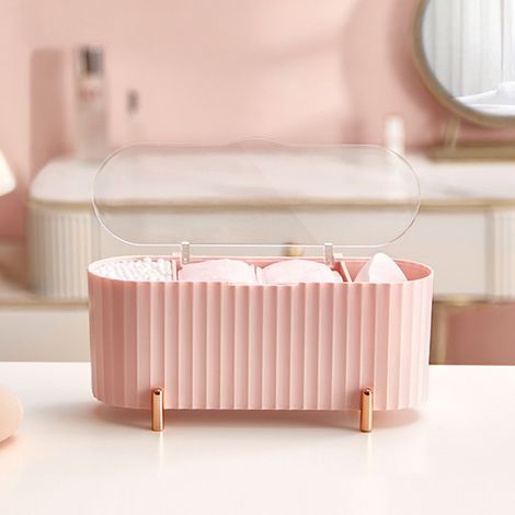 Boîte de Rangement Rose pour Maquillage avec Compartiments Amovibles, Organisateur Transparent Anti-Poussière en Plastique pour Cosmétiques (1/3)