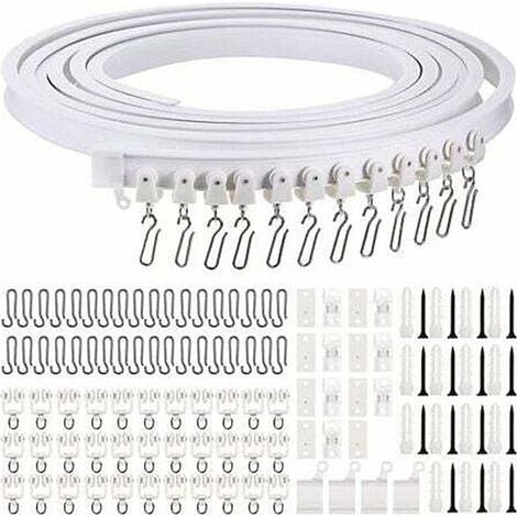 BelleRise - Rail de rideau souple incurvé 5m - Crochets en métal - Supports de plafond amovibles - Pour rideaux lourds et angles variés (1/5)