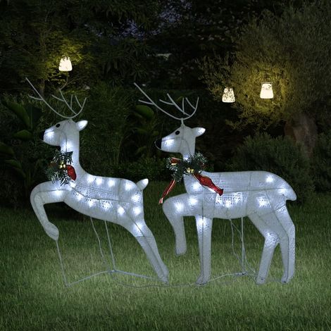 Décoration de Noël - Lot de 2 Rennes de Noël Blanc 40 LED -WYW31942 (1/5)