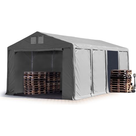 TOOLPORT Tendone deposito 5x8m Tendone Industriale con altezza laterale 3m telone in PVC 850 N grigio 100% impermeabile con apertura con cerniera (1/5)