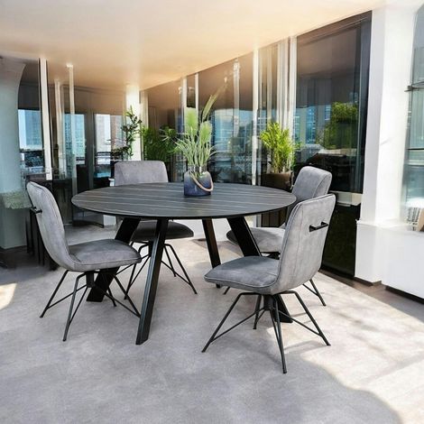 Pier Import – Table à manger ronde en céramique noire mate 140 cm – Résistante à la chaleur jusqu'à 180°C – Pied en métal – Style moderne (1/5)