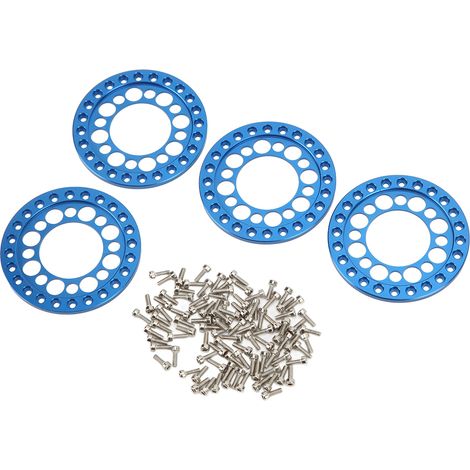 Lot de 4 anneaux de jante extérieurs de 1,9 pouce (4,8 cm) pour voitures RC 1/10, en alliage d'aluminium CNC résistant à l'usure, pour une stabilité accrue. Couleur : bleu. (1/5)