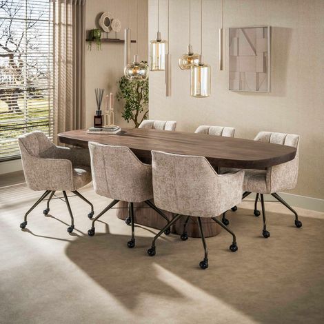 Table à manger bois foncé pied central 240 cm MYSORE (1/5)