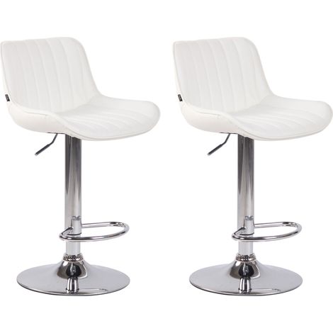 Juego de 2 taburetes de bar sillas altas en PVC blanco costuras verticales soporte de metal cromado 100004277