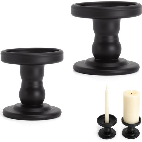 Porte-Bougie pour Bougies Piliers et Chandelles, Chandelier Noir en Métal avec Verre, Coupelle et Support Bougie pour Décoration de Table, Salon, Mariage, Noël et Fête (1/5)