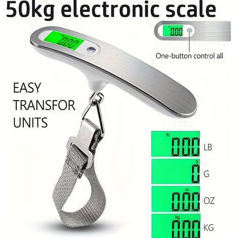 Tragbare Reisewaage aus Edelstahl für den Außeneinsatz, wiederaufladbare elektronische Waage bis 50 kg, Taschenwaage. (1/5)