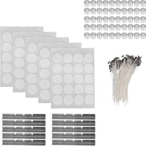 260 Kerzendochte (15 cm), 100 doppelseitige Klebestreifen, 50 Kerzenhülsen, 10 Dochthalter aus Edelstahl, 23 g Aluminiumhülse (weiß) (1/5)