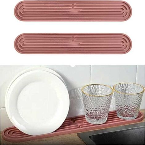 2Pcs Tapis d'égouttage en silicone Tapis de bar,Égouttoir à vaisselle antidérapant lavable au lave-vaisselle pour bouteilles,verres, rose (1/5)
