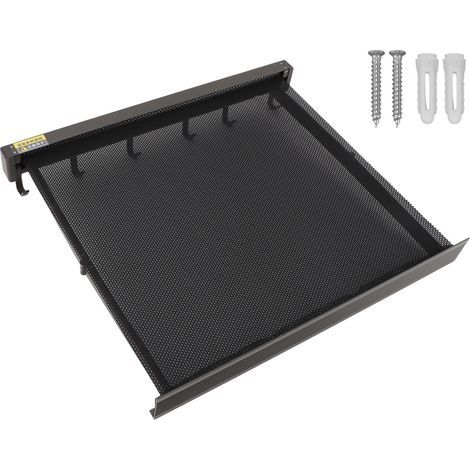 Étendoir à linge rétractable avec gabarit, fixation murale, plateforme respirante en maille, en aluminium, pour terrasse ou salle de bain, gris (1/5)