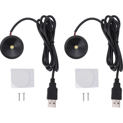 Ortviai 2 spots LED mini ronds en aluminium 5 V USB pour vitrines, tableaux et bijoux – lumière chaude (1/5)