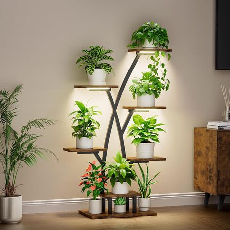 Support pour plantes d'intérieur avec lampes de croissance, étagère à 7 niveaux pour plantes d'intérieur, 105 cm, support pour plantes multiples, support de plantes en métal pour maison (1/5)