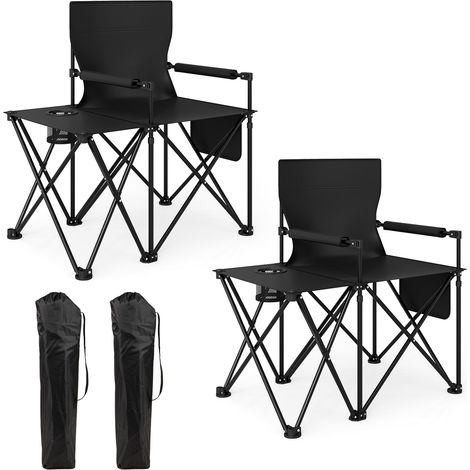 COSTWAY 2 pcs Oversized Camping Chair Folding Heavy-duty Picnic Chair-Black (1/5)