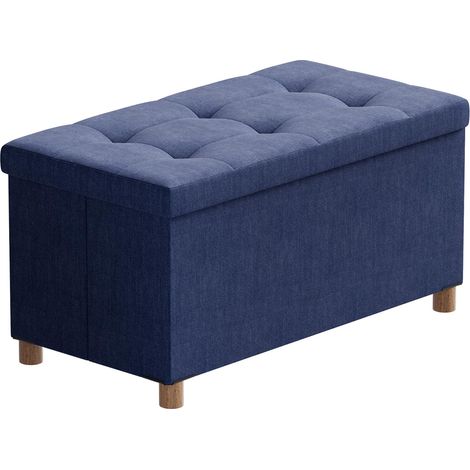 Banc de Rangement, Pouf Coffre Rangement avec Pieds de Tabouret, Coffre de Rangement, Coffre a Jouet, Pouf Salon, Bleu, 76 x 38 x 38 cm (1/5)