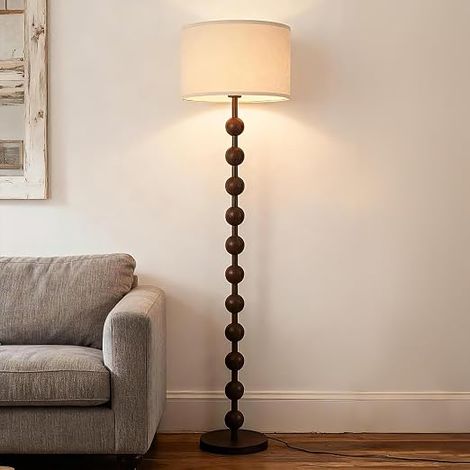 Floor Lamp Living Room Lamp Retro Floor Lamps Bohemian Style Lamp Decoration Fabric Shade Vertical Light Fixture For Living Room Corner Dining Room Bedroom Office Study Walnut (1/5)