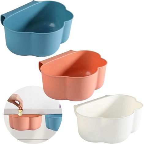 Cubo de basura de cocina colgante - Montaje en pared - 3 piezas - Rosa, azul, blanco (1/5)