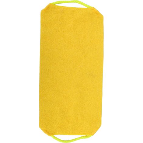 Gant de gommage exfoliant pour le corps, lavable, élastique, avec sangle de massage, couleur jaune, pour douche et bain. (1/5)
