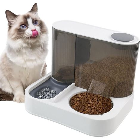Automatischer Futter- und Wasserspender für Katzen mit Edelstahlnapf, 2 in 1 (1/4)