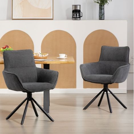 Set di 2 sedie da pranzo girevoli 360°, imbottite, con braccioli, grigio scuro,67x64x87cm (1/5)