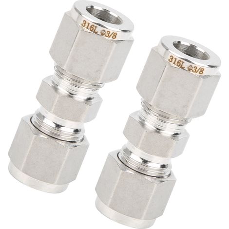 Raccord droit à double bague en acier inoxydable 316, lot de 2, adaptateur pour tube Ø3/8" (1/5)