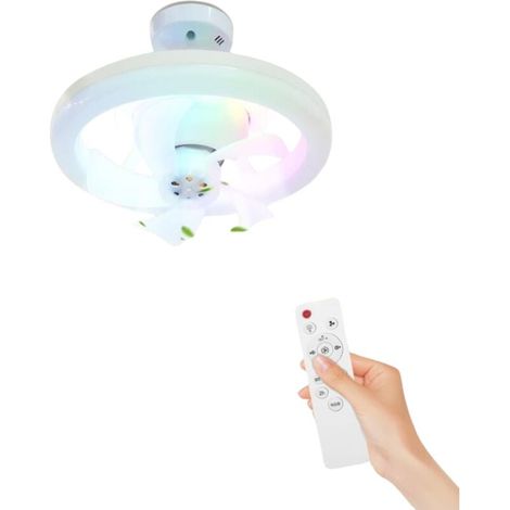 Deckenventilator mit Licht, leisem Betrieb und Fernbedienung. RGB-Ventilator mit E27-Fassung. (1/4)