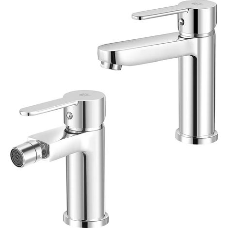 Coppia miscelatori lavabo e bidet cromati Iole in ottone scarico incluso (1/5)