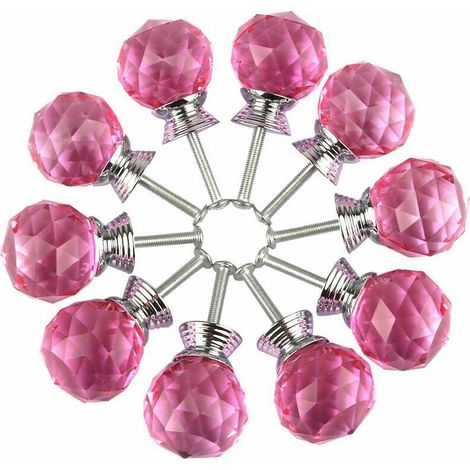 royaluxe - Lot de 10 Poignée Bouton de Porte forme Diamètre 30mm Cristal Rose, Boutons d'armoire Mant Rond Verre Boutons Décoration pour Meuble Tiroir (1/3)