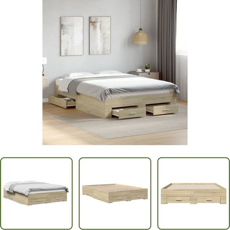 Holzwerkstoff Bettgestell - Bettgestell mit Schubladen Sonoma-Eiche 140x190cm Holzwerkstoff (1/5)