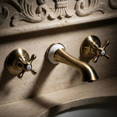 Robinet de lavabo et baignoire PaulGurkes Antique 3 trous Retro Bronze Laiton (1/5)