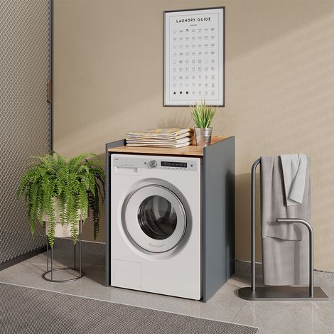 Armario para lavadora Viktor, Antracita/Roble dorado, 67.8 x 94.6 cm con llanta, Vicco (1/5)