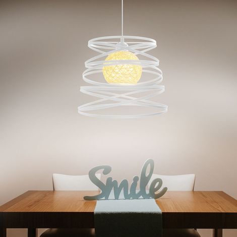 Suspension Luminaire Fer Abat-jour Forme de Ressort 30cm Plafonnier Lustre E27 40W Blanc (1/5)