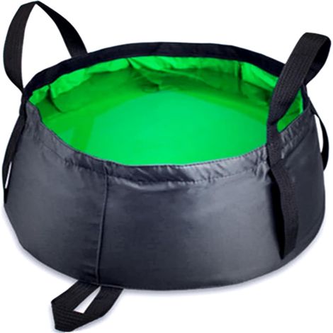 Bacino d'acqua pieghevole per esterni con maniglie, nero/verde (1/5)